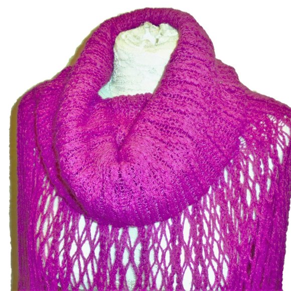 Neck Warmer Tube Scarf Poncho Pink Fishnet Long Fringe See through one size - Picture 2 of 8